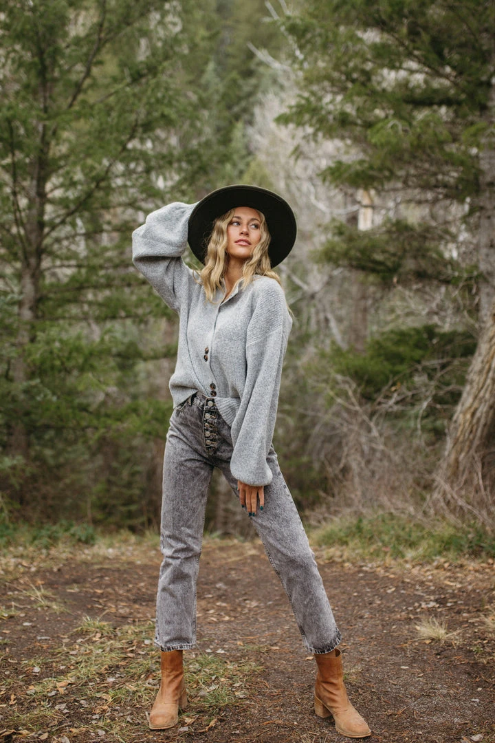 Piper & Scoot: The Glenda Double Button Cardigan In Heather Grey