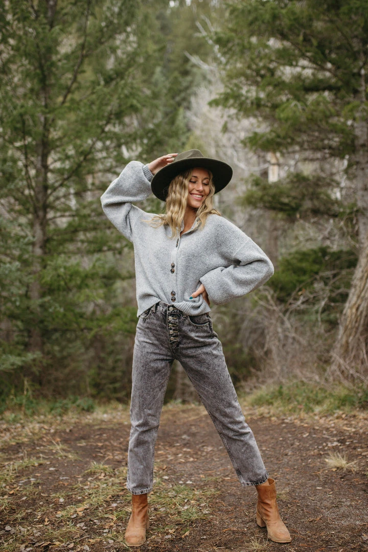 Piper & Scoot: The Glenda Double Button Cardigan In Heather Grey