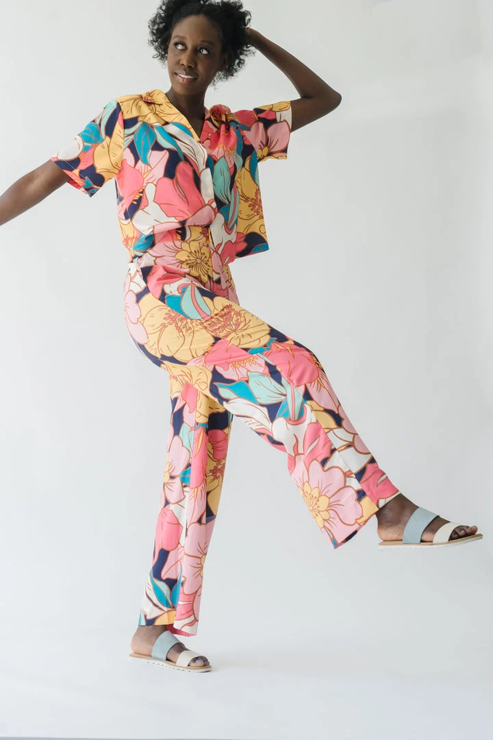 Piper & Scoot The Sander Floral Zipper Front Pants In Pink Bottoms + Jumpsuits