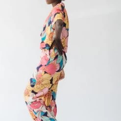 Piper & Scoot The Sander Floral Zipper Front Pants In Pink Bottoms + Jumpsuits