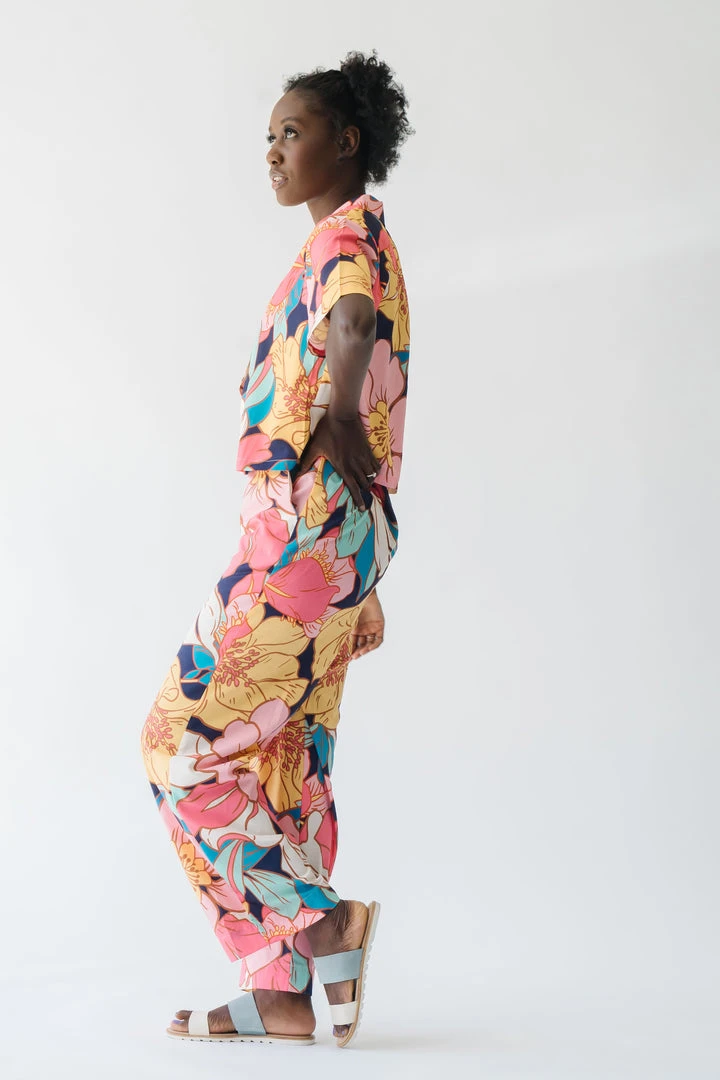 Piper & Scoot The Sander Floral Zipper Front Pants In Pink Bottoms + Jumpsuits