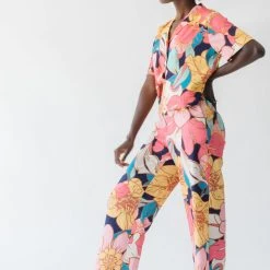 Piper & Scoot The Helma Floral Button Down Blouse In Pink Tops