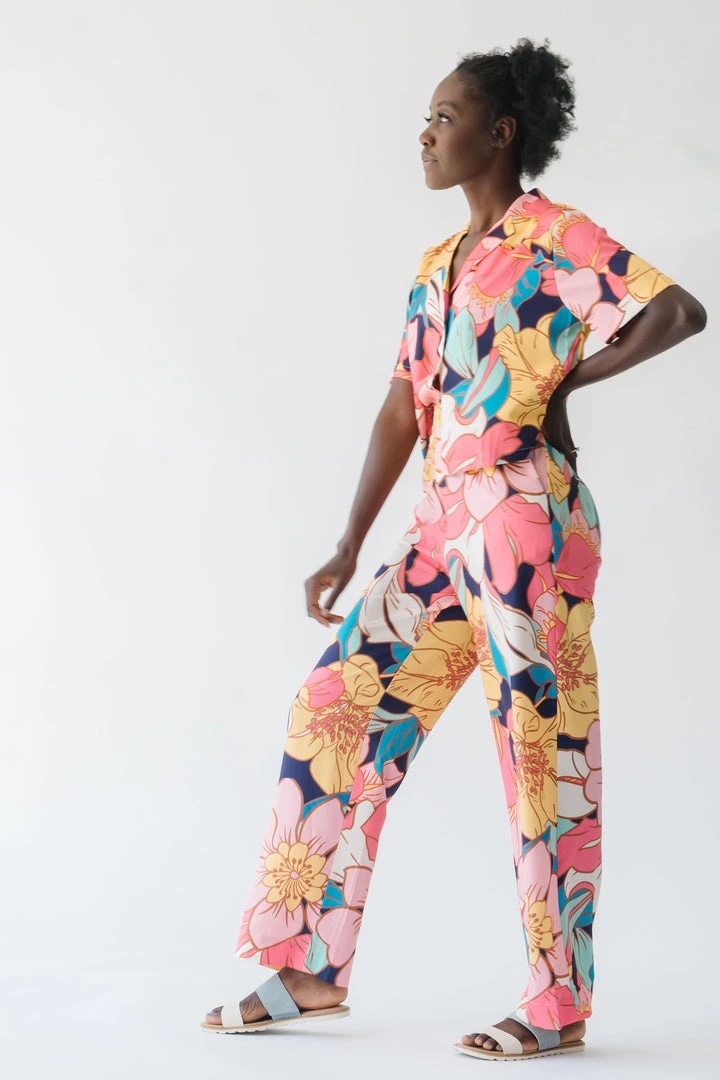 Piper & Scoot The Sander Floral Zipper Front Pants In Pink Bottoms + Jumpsuits