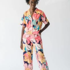 Piper & Scoot The Sander Floral Zipper Front Pants In Pink Bottoms + Jumpsuits