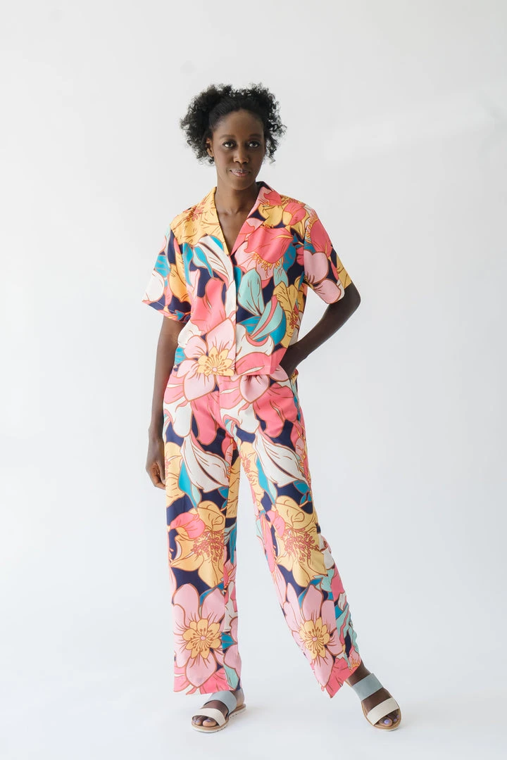 Piper & Scoot The Sander Floral Zipper Front Pants In Pink Bottoms + Jumpsuits