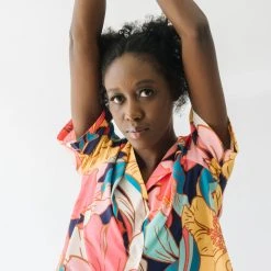 Piper & Scoot The Helma Floral Button Down Blouse In Pink Tops