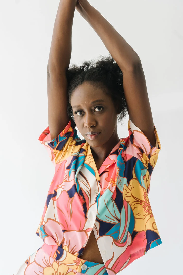 Piper & Scoot The Helma Floral Button Down Blouse In Pink Tops