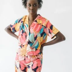 Piper & Scoot The Helma Floral Button Down Blouse In Pink Tops