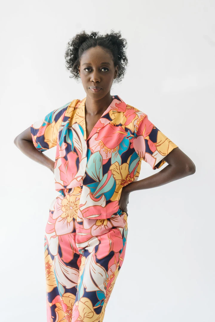 Piper & Scoot The Helma Floral Button Down Blouse In Pink Tops