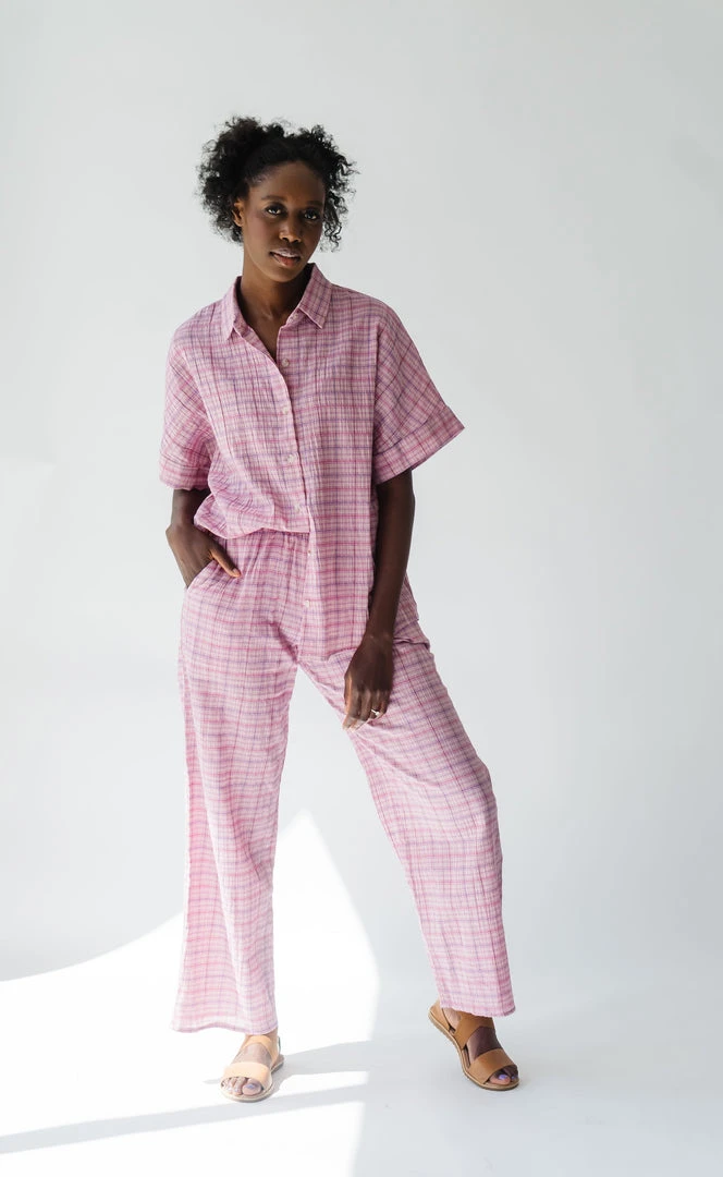 Piper & Scoot The Ashton Plaid Button Up Top In Pink