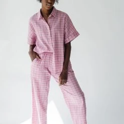 Piper & Scoot The Kutcher Plaid Bottom In Pink Bottoms + Jumpsuits