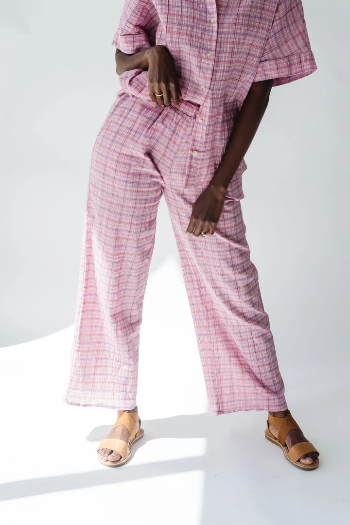 Piper & Scoot The Kutcher Plaid Bottom In Pink Bottoms + Jumpsuits
