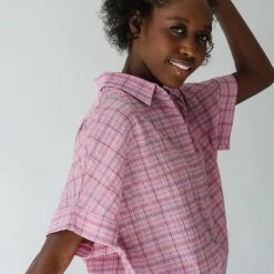 Piper & Scoot The Ashton Plaid Button Up Top In Pink