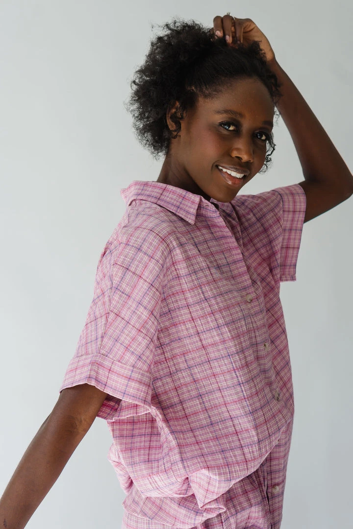 Piper & Scoot The Ashton Plaid Button Up Top In Pink