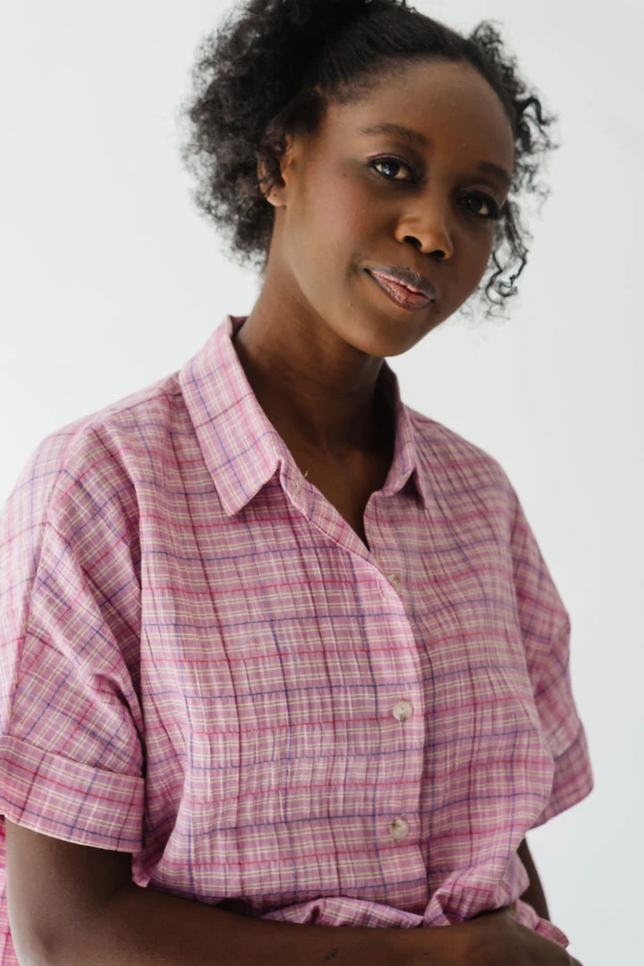 Piper & Scoot The Ashton Plaid Button Up Top In Pink