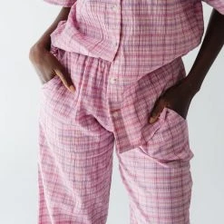 Piper & Scoot The Kutcher Plaid Bottom In Pink Bottoms + Jumpsuits