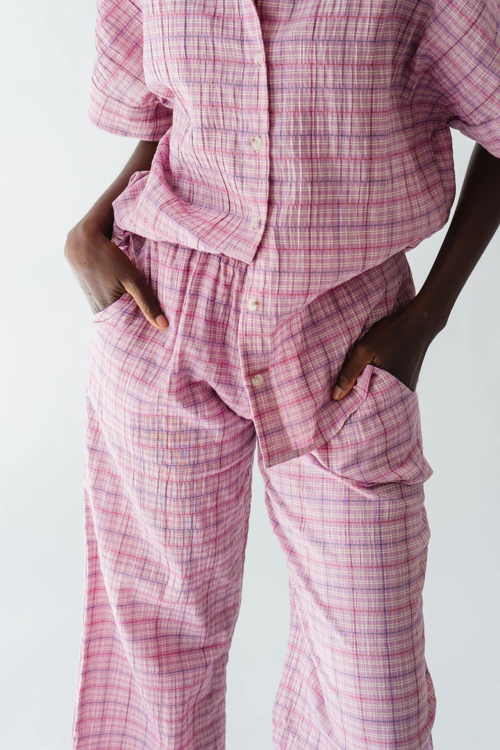 Piper & Scoot The Kutcher Plaid Bottom In Pink Bottoms + Jumpsuits