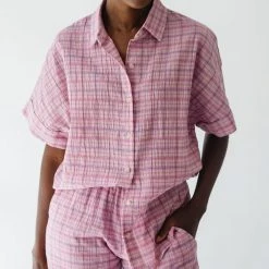 Piper & Scoot The Ashton Plaid Button Up Top In Pink