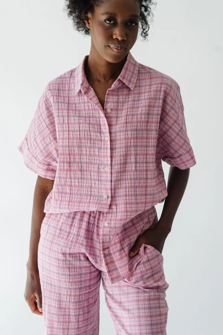 Piper & Scoot The Ashton Plaid Button Up Top In Pink