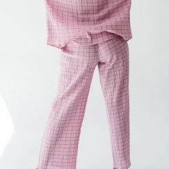 Piper & Scoot The Kutcher Plaid Bottom In Pink Bottoms + Jumpsuits