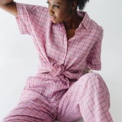 Piper & Scoot The Kutcher Plaid Bottom In Pink Bottoms + Jumpsuits