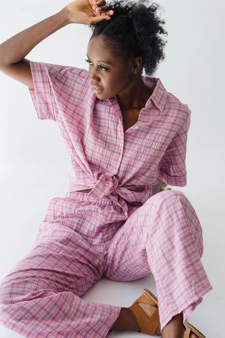 Piper & Scoot The Kutcher Plaid Bottom In Pink Bottoms + Jumpsuits