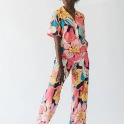 Piper & Scoot The Helma Floral Button Down Blouse In Pink Tops