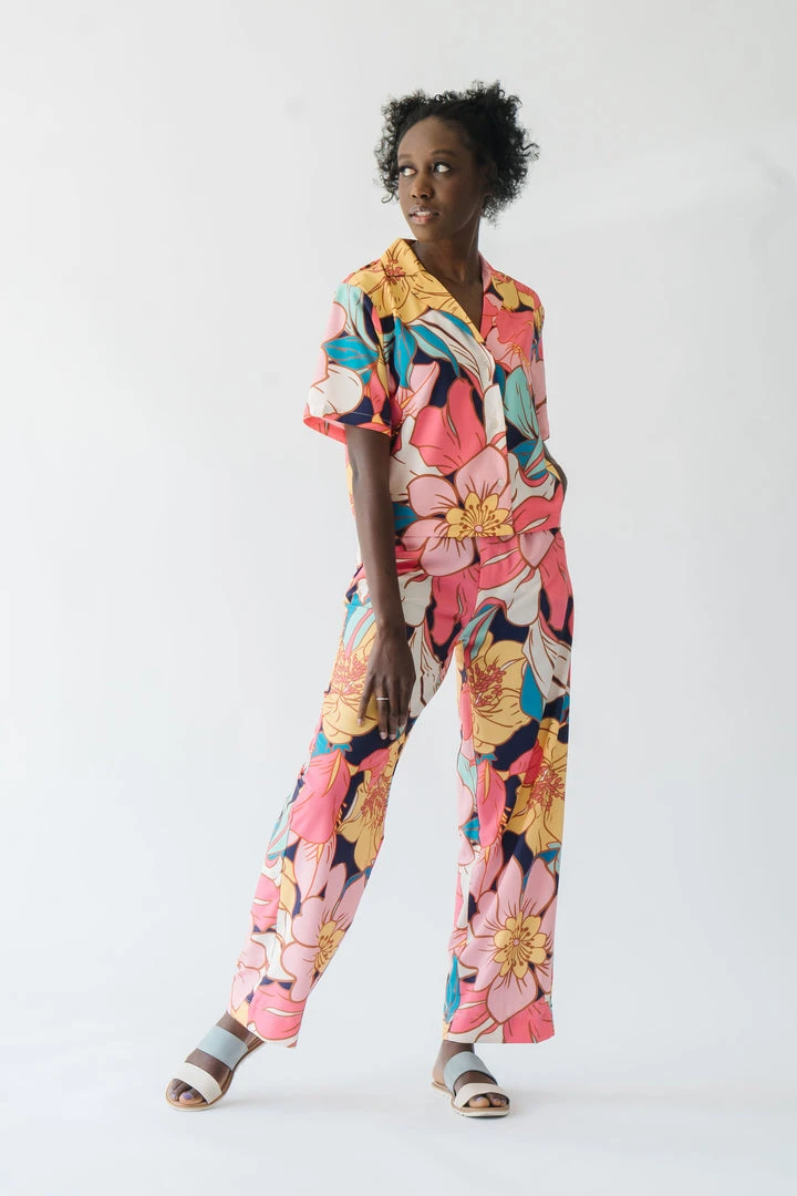 Piper & Scoot The Helma Floral Button Down Blouse In Pink Tops