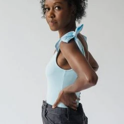 Piper & Scoot The Collin Ribbed Bodysuit In Light Blue