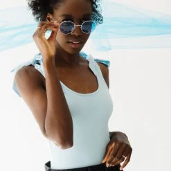 Piper & Scoot The Collin Ribbed Bodysuit In Light Blue