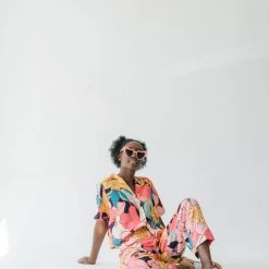 Piper & Scoot The Helma Floral Button Down Blouse In Pink Tops