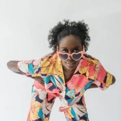 Piper & Scoot The Helma Floral Button Down Blouse In Pink Tops