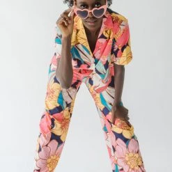 Piper & Scoot The Helma Floral Button Down Blouse In Pink Tops