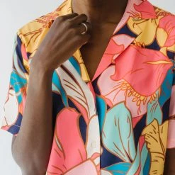 Piper & Scoot The Helma Floral Button Down Blouse In Pink Tops