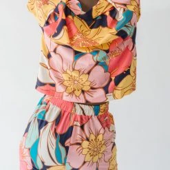 Piper & Scoot The Helma Floral Button Down Blouse In Pink Tops