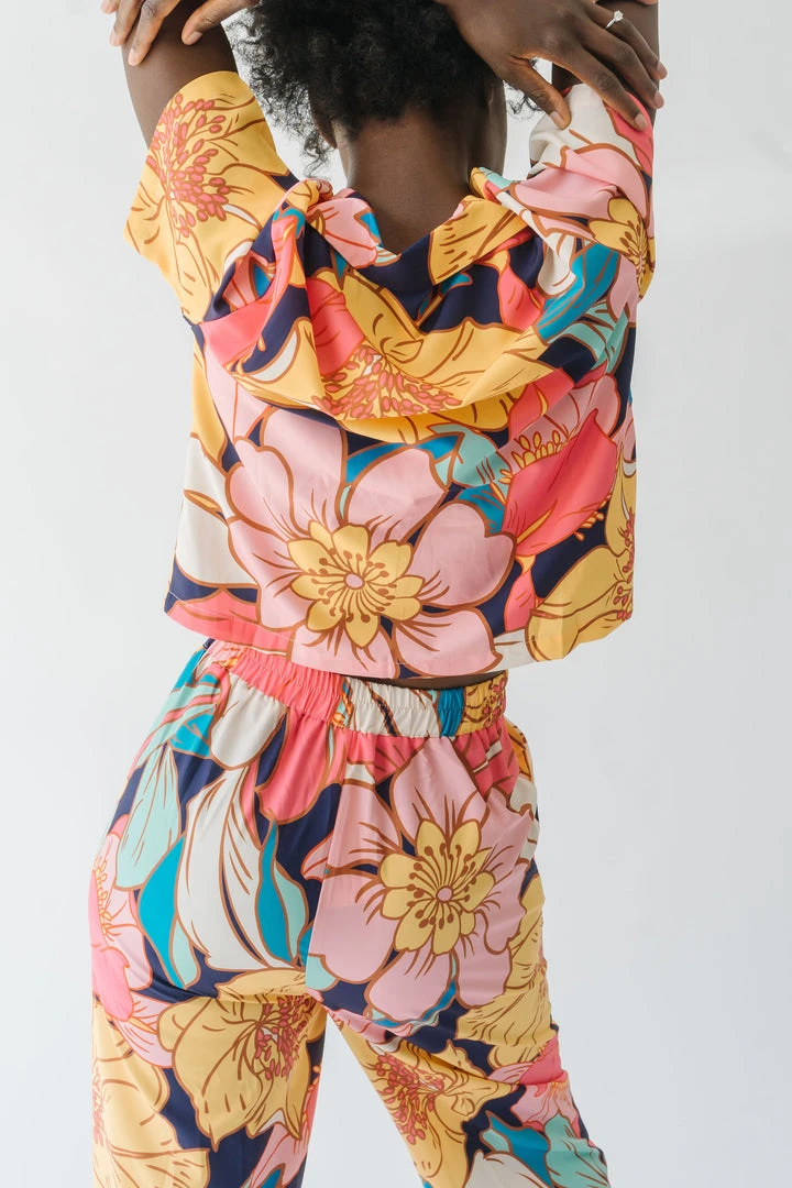 Piper & Scoot The Helma Floral Button Down Blouse In Pink Tops