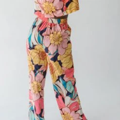 Piper & Scoot The Sander Floral Zipper Front Pants In Pink Bottoms + Jumpsuits