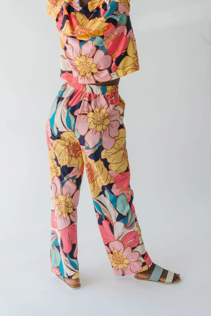 Piper & Scoot The Sander Floral Zipper Front Pants In Pink Bottoms + Jumpsuits