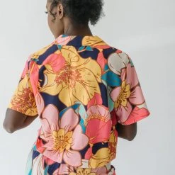 Piper & Scoot The Helma Floral Button Down Blouse In Pink Tops