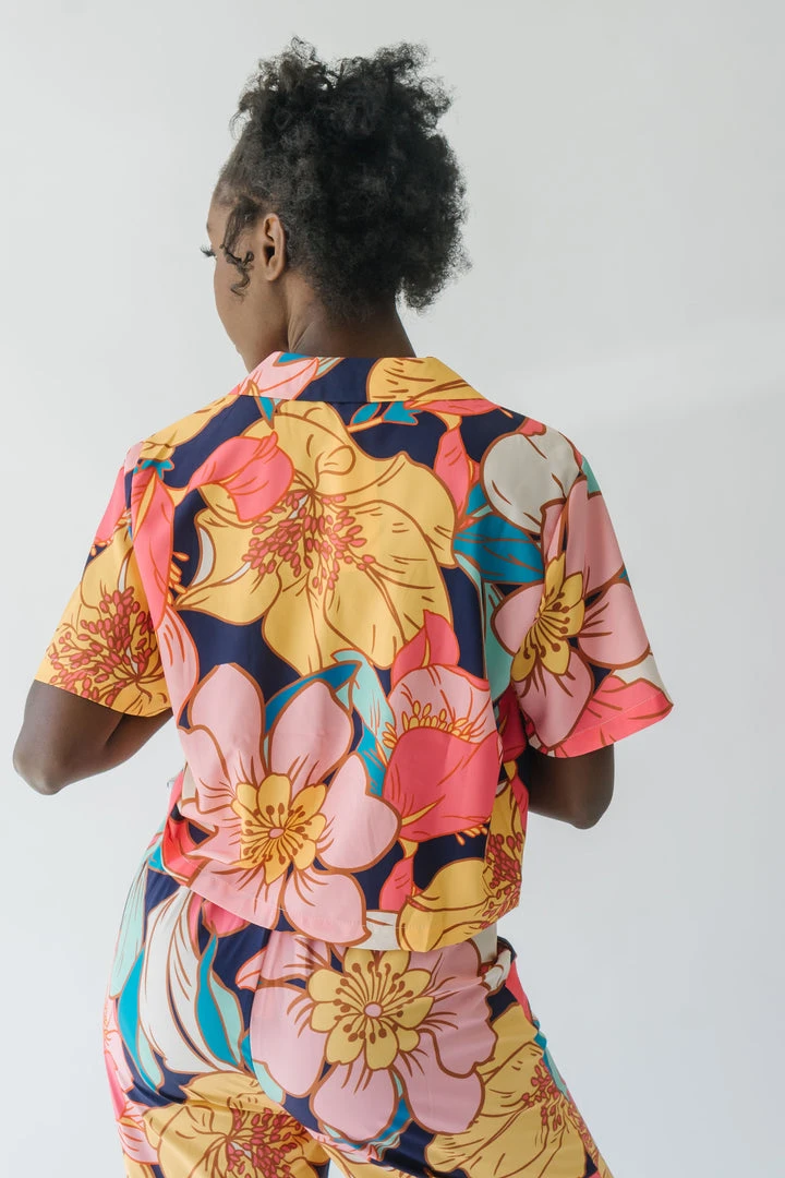 Piper & Scoot The Helma Floral Button Down Blouse In Pink Tops