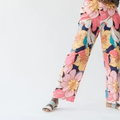 Piper & Scoot The Sander Floral Zipper Front Pants In Pink Bottoms + Jumpsuits