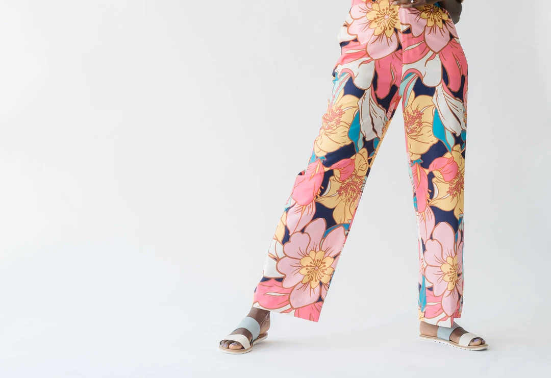 Piper & Scoot The Sander Floral Zipper Front Pants In Pink Bottoms + Jumpsuits
