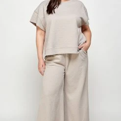 Piper & Scoot The Ronnie Textured Wide Leg Pant In Warm Grey