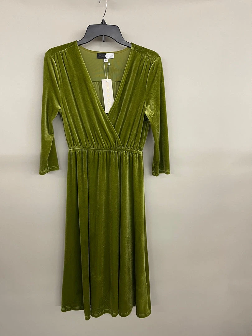 Piper & Scoot Dresses The Isla Velvet 3/4 Sleeve Wrap Dress In Chartreuse