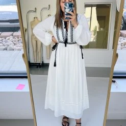 Piper & Scoot Dresses The Lena Embroidered Maxi Dress In Ivory + Black