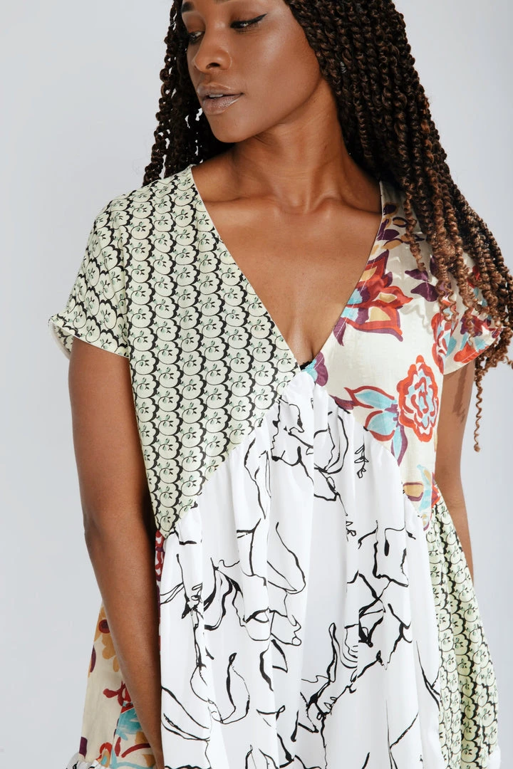 Piper & Scoot The Nessa Woven Color Block Dress In Lime Multi