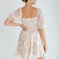 Piper & Scoot The Tobias Smocked Floral Dress In Natural