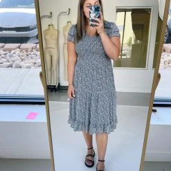 Piper & Scoot The Geraldine Ruffle Smocked Midi Dress In Black Dresses