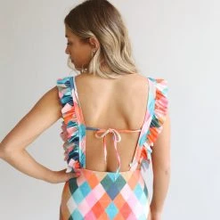 Piper & Scoot SWIM: The Octavia Ruffle Detail One Piece In Pink Combo