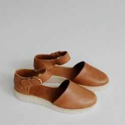 Piper & Scoot: The Kylee Mary Jane Platform Leather Sandal In Caramel